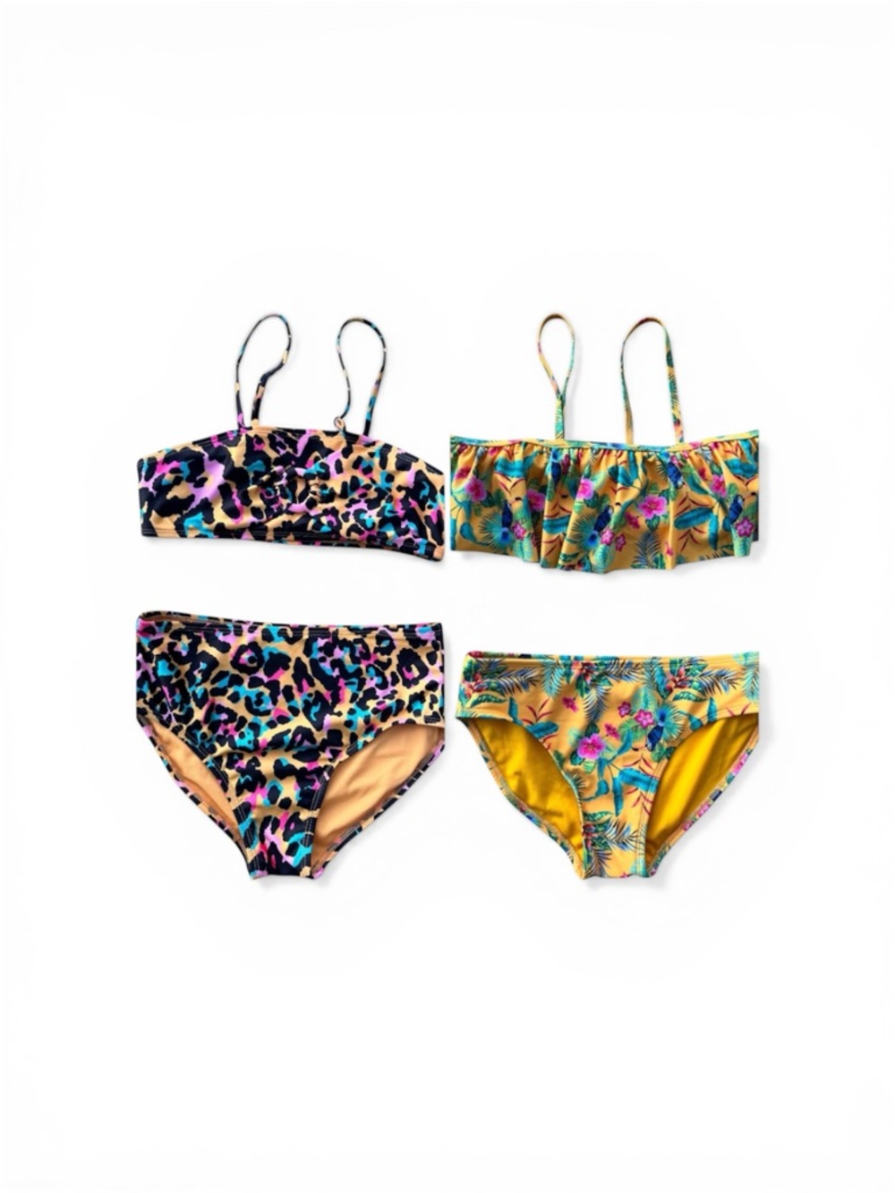 Cat & Jack Girls Two-Piece Swim Sets in Leopard Multicolor and Yellow Floral